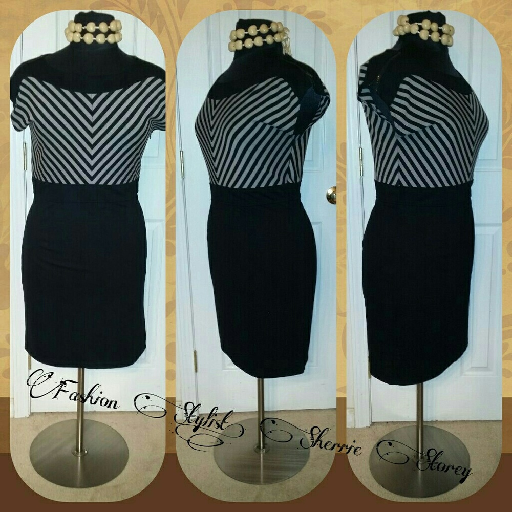 🎈🎈🎈Plus Spense Tan/Black Stripe Dress🎈🎈🎈